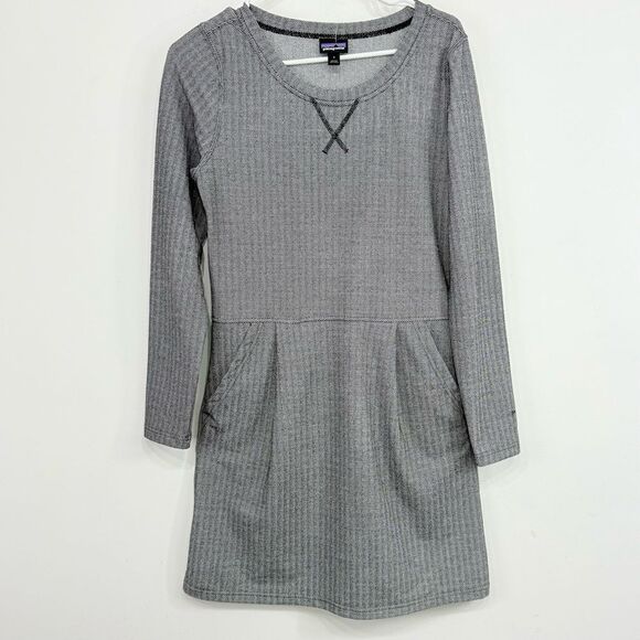 Patagonia Gray Herringbone Long Sleeve Casual Athleisure Performance Dress - Picture 5 of 16